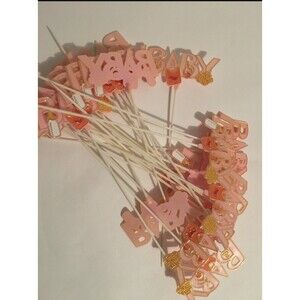 Lot 36 pcs Pink Baby Cake Pick Baby Shower Girl Gender Reveal Decoration Party